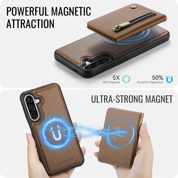 For Samsung Galaxy A56 5G JEEHOOD J12 Exquisite RFID MagSafe Zipper Card Bag Phone Case