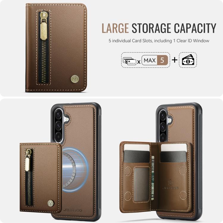 For Samsung Galaxy A56 5G JEEHOOD J12 Exquisite RFID MagSafe Zipper Card Bag Phone Case