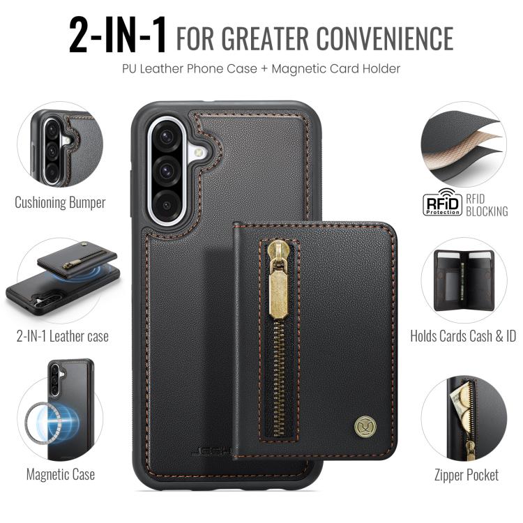 For Samsung Galaxy A56 5G JEEHOOD J12 Exquisite RFID MagSafe Zipper Card Bag Phone Case