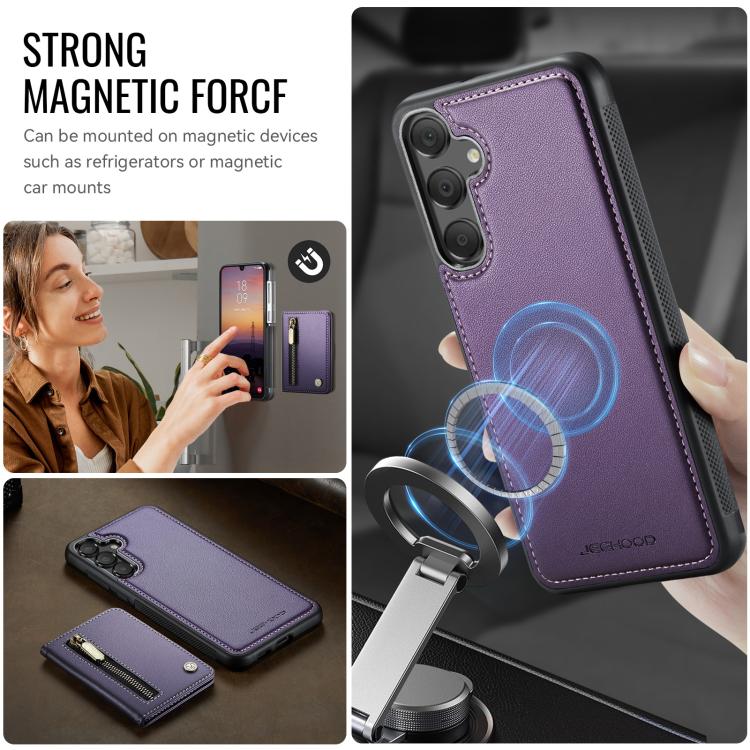 For Samsung Galaxy A55 5G JEEHOOD J12 Exquisite RFID MagSafe Zipper Card Bag Phone Case