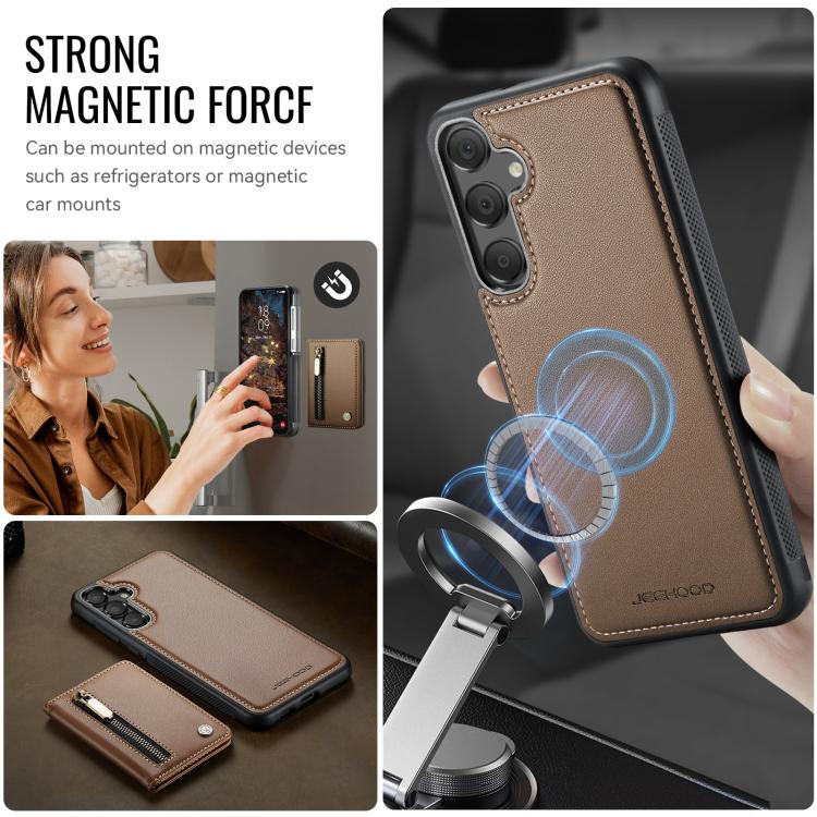 For Samsung Galaxy A55 5G JEEHOOD J12 Exquisite RFID MagSafe Zipper Card Bag Phone Case