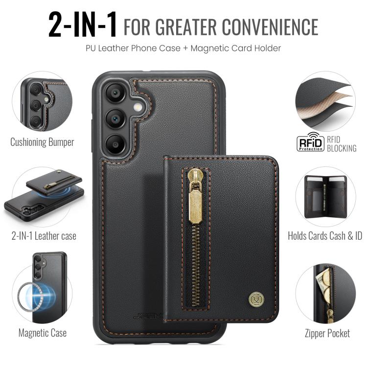 For Samsung Galaxy A55 5G JEEHOOD J12 Exquisite RFID MagSafe Zipper Card Bag Phone Case