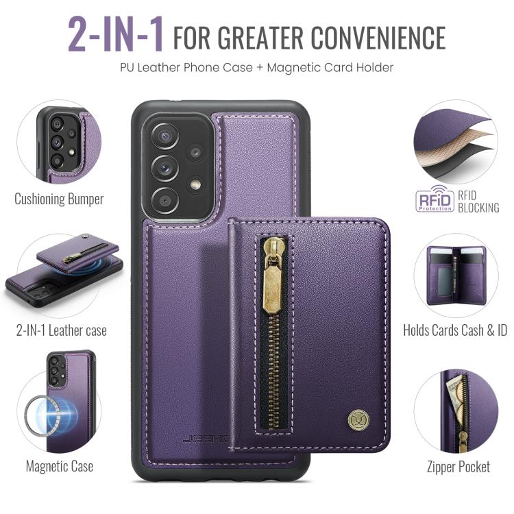 For Samsung Galaxy A52 4G / 5G / A52s 5G JEEHOOD J12 Exquisite RFID MagSafe Zipper Card Bag Phone Case