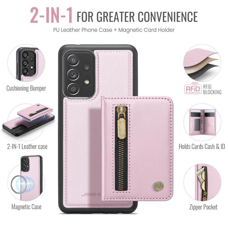For Samsung Galaxy A52 4G / 5G / A52s 5G JEEHOOD J12 Exquisite RFID MagSafe Zipper Card Bag Phone Case
