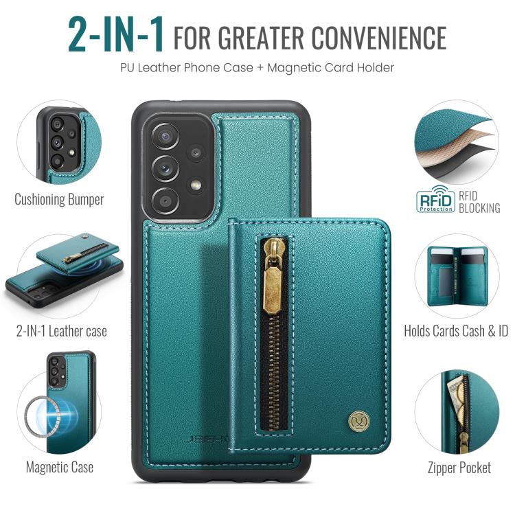 For Samsung Galaxy A52 4G / 5G / A52s 5G JEEHOOD J12 Exquisite RFID MagSafe Zipper Card Bag Phone Case