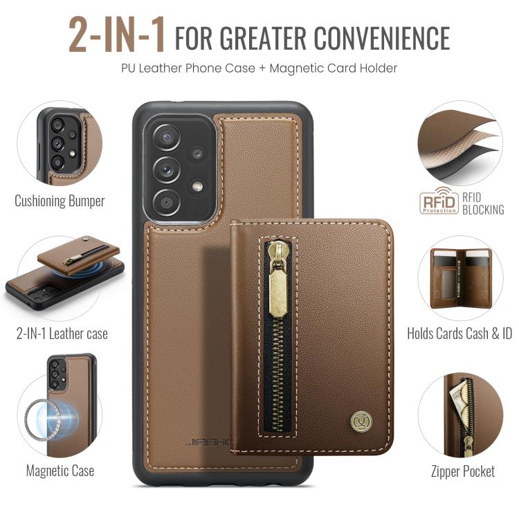 For Samsung Galaxy A52 4G / 5G / A52s 5G JEEHOOD J12 Exquisite RFID MagSafe Zipper Card Bag Phone Case