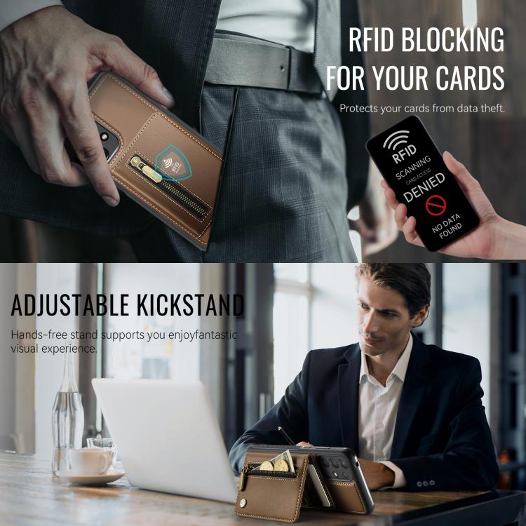 For Samsung Galaxy A52 4G / 5G / A52s 5G JEEHOOD J12 Exquisite RFID MagSafe Zipper Card Bag Phone Case