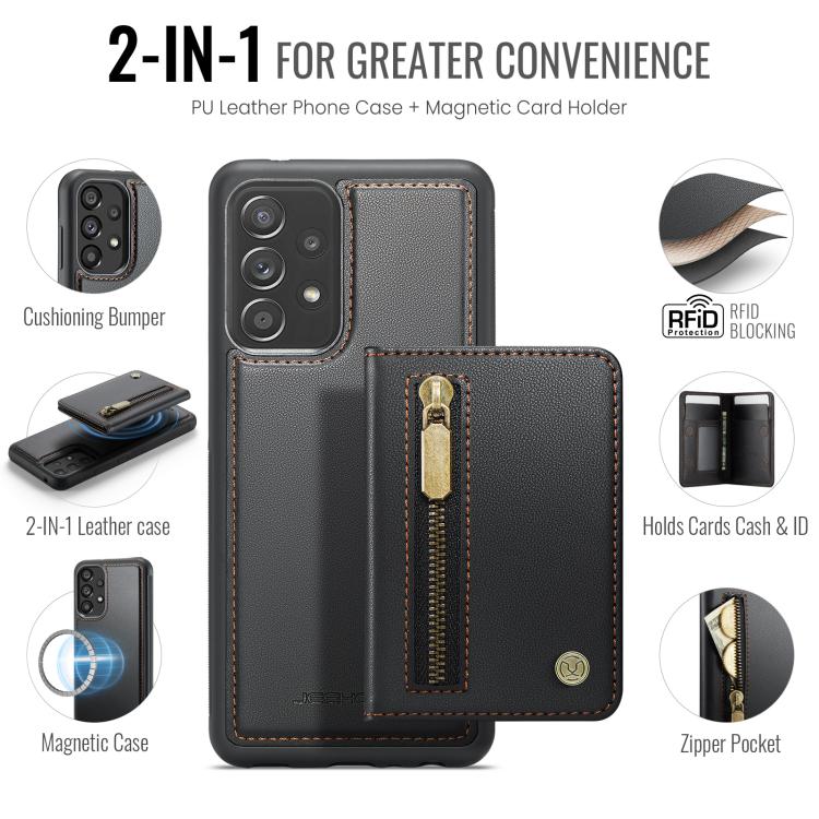 For Samsung Galaxy A52 4G / 5G / A52s 5G JEEHOOD J12 Exquisite RFID MagSafe Zipper Card Bag Phone Case