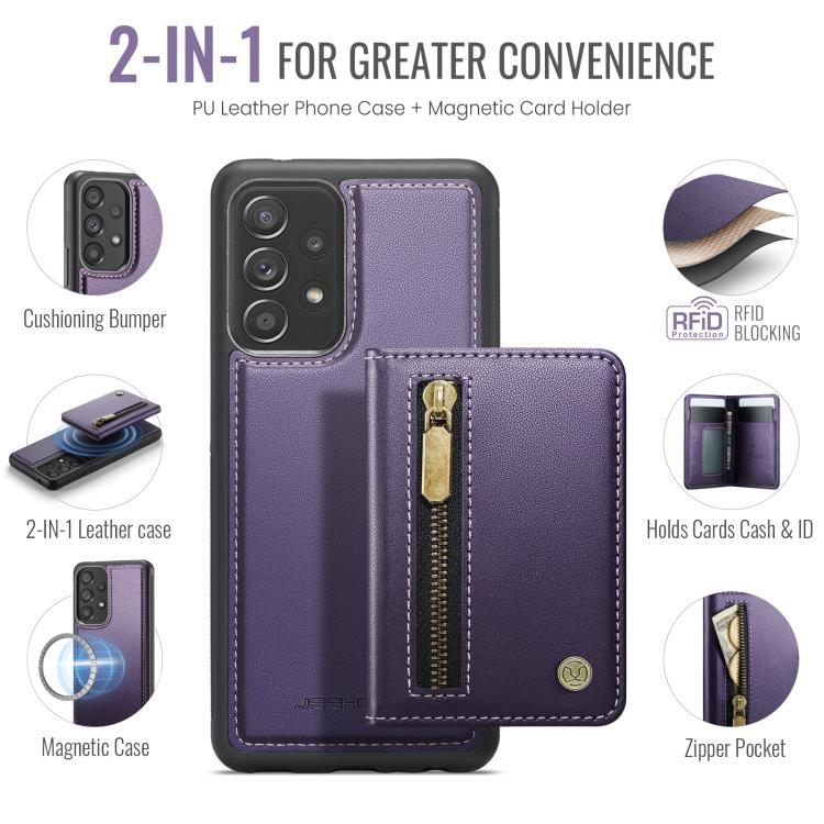 For Samsung Galaxy A53 5G JEEHOOD J12 Exquisite RFID MagSafe Zipper Card Bag Phone Case