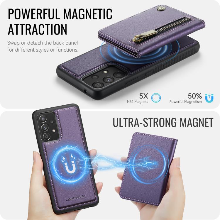 For Samsung Galaxy A53 5G JEEHOOD J12 Exquisite RFID MagSafe Zipper Card Bag Phone Case