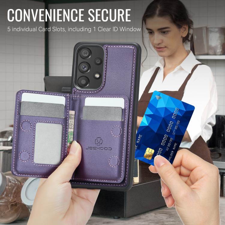 For Samsung Galaxy A53 5G JEEHOOD J12 Exquisite RFID MagSafe Zipper Card Bag Phone Case