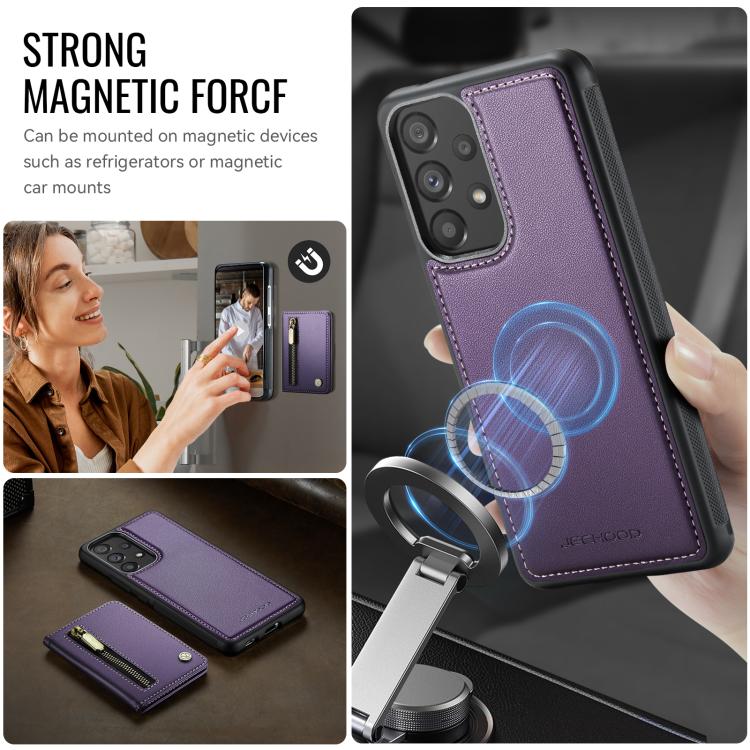 For Samsung Galaxy A53 5G JEEHOOD J12 Exquisite RFID MagSafe Zipper Card Bag Phone Case