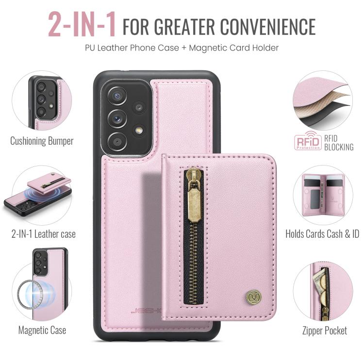 For Samsung Galaxy A53 5G JEEHOOD J12 Exquisite RFID MagSafe Zipper Card Bag Phone Case