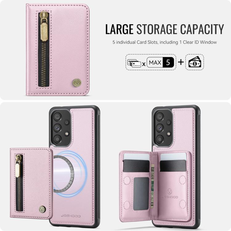 For Samsung Galaxy A53 5G JEEHOOD J12 Exquisite RFID MagSafe Zipper Card Bag Phone Case