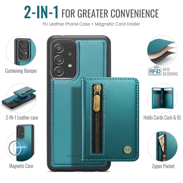 For Samsung Galaxy A53 5G JEEHOOD J12 Exquisite RFID MagSafe Zipper Card Bag Phone Case