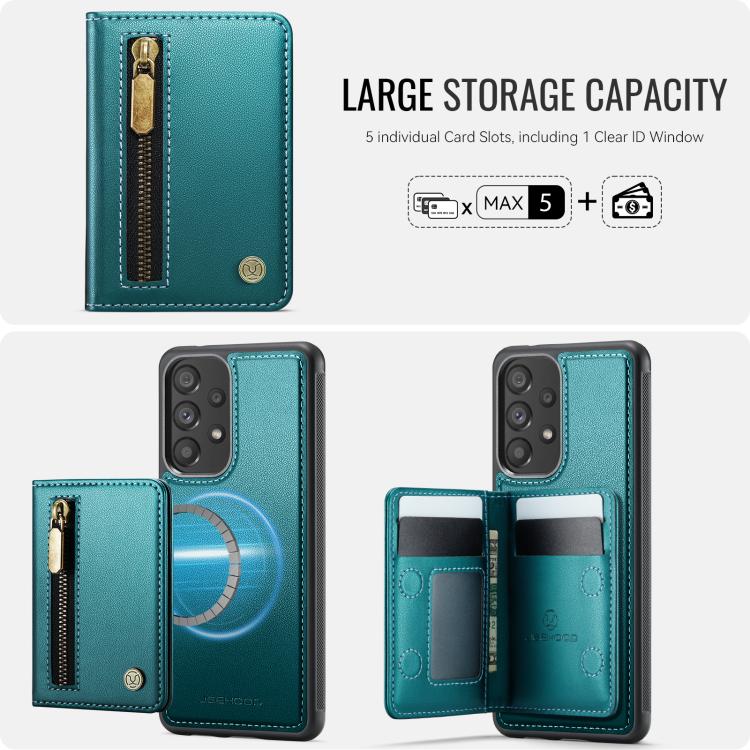 For Samsung Galaxy A53 5G JEEHOOD J12 Exquisite RFID MagSafe Zipper Card Bag Phone Case