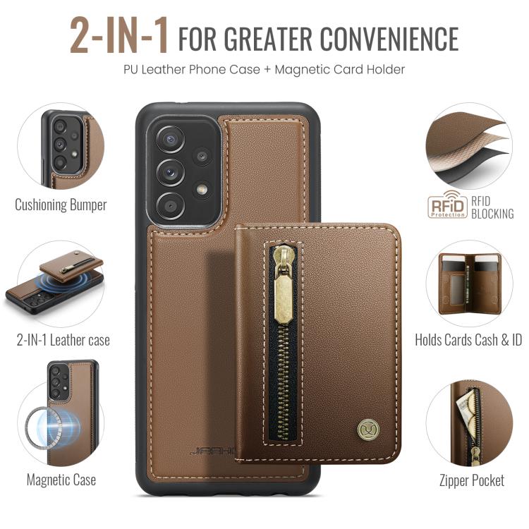 For Samsung Galaxy A53 5G JEEHOOD J12 Exquisite RFID MagSafe Zipper Card Bag Phone Case