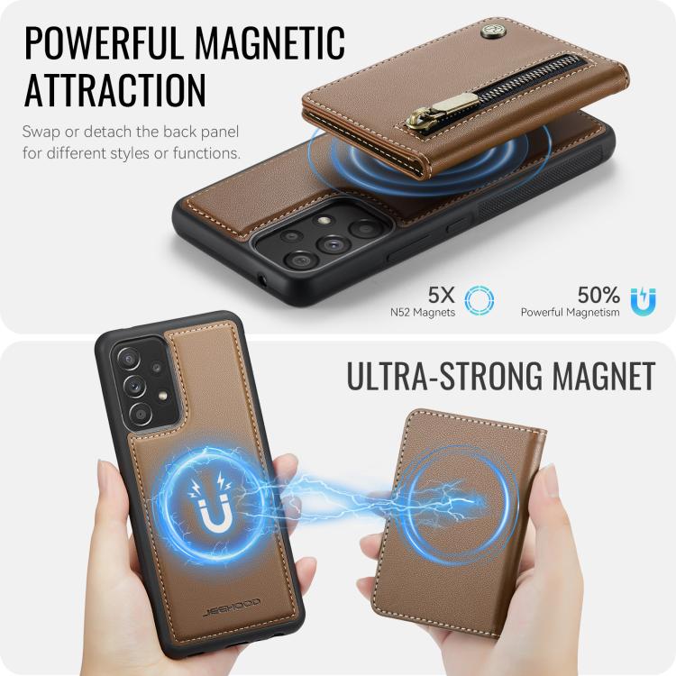 For Samsung Galaxy A53 5G JEEHOOD J12 Exquisite RFID MagSafe Zipper Card Bag Phone Case