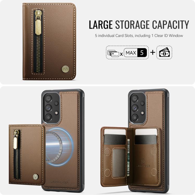 For Samsung Galaxy A53 5G JEEHOOD J12 Exquisite RFID MagSafe Zipper Card Bag Phone Case