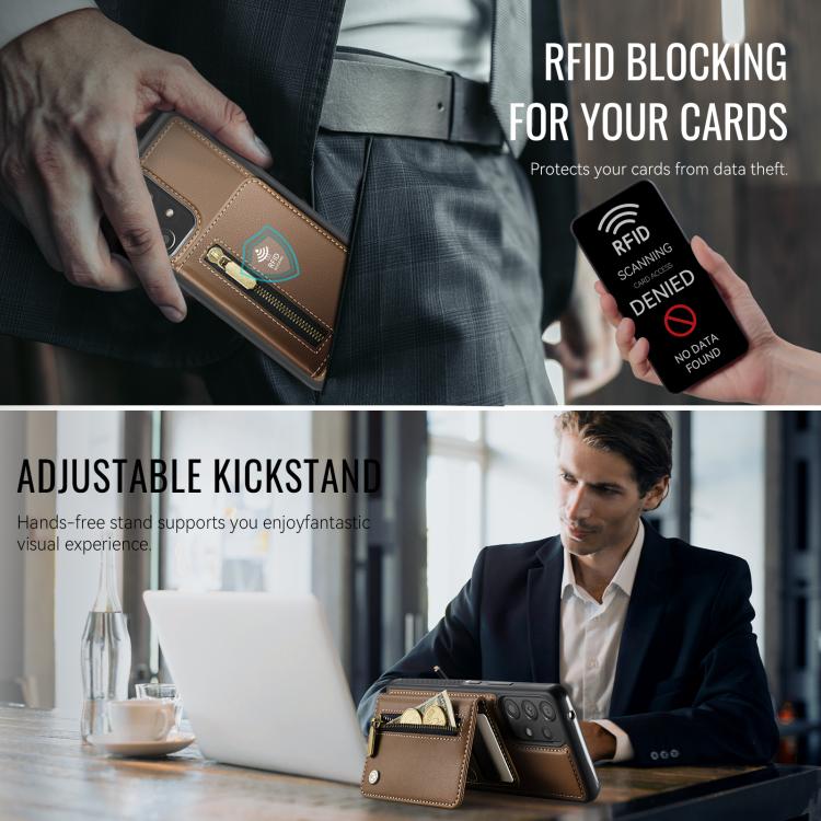For Samsung Galaxy A53 5G JEEHOOD J12 Exquisite RFID MagSafe Zipper Card Bag Phone Case