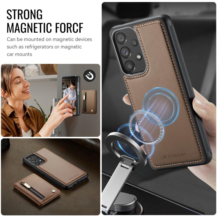 For Samsung Galaxy A53 5G JEEHOOD J12 Exquisite RFID MagSafe Zipper Card Bag Phone Case