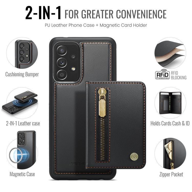 For Samsung Galaxy A53 5G JEEHOOD J12 Exquisite RFID MagSafe Zipper Card Bag Phone Case