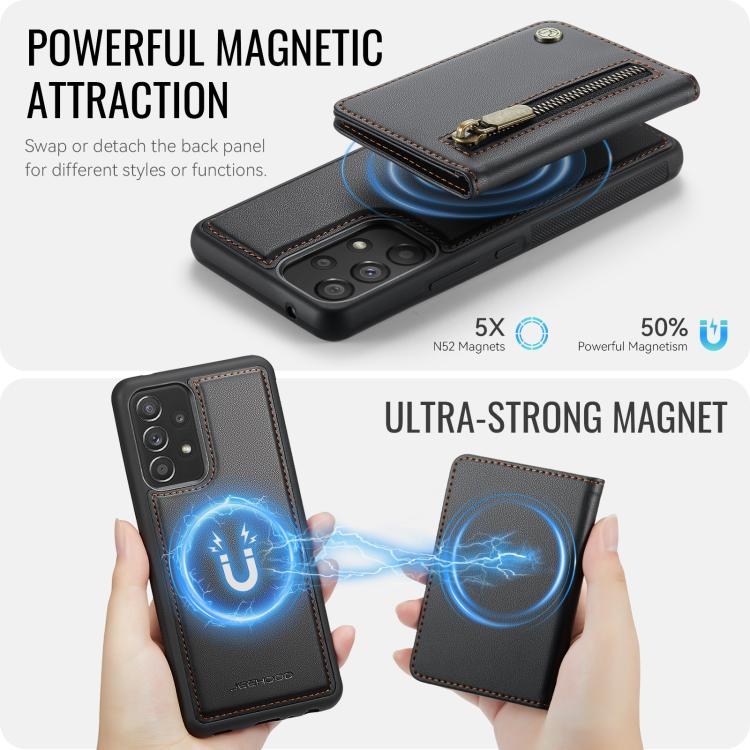 For Samsung Galaxy A53 5G JEEHOOD J12 Exquisite RFID MagSafe Zipper Card Bag Phone Case
