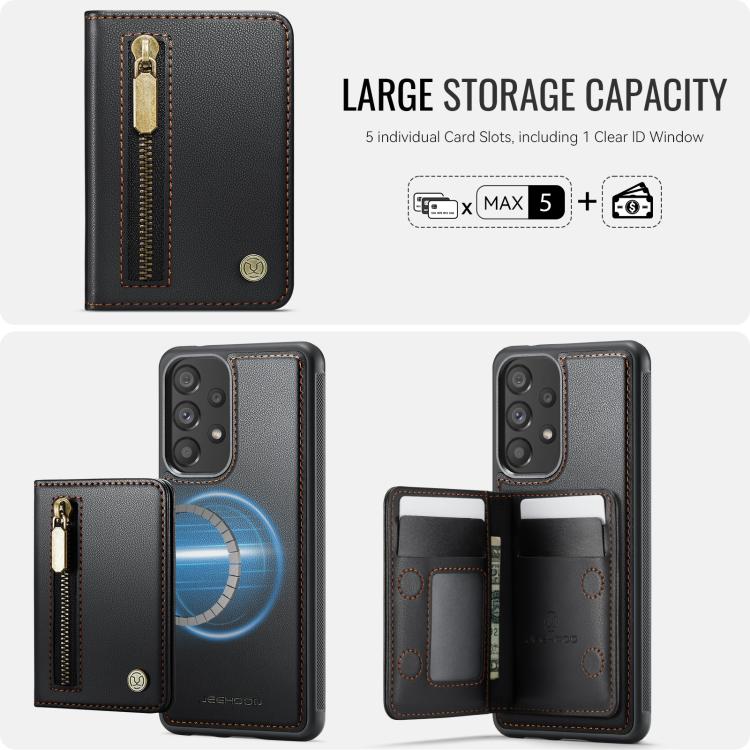 For Samsung Galaxy A53 5G JEEHOOD J12 Exquisite RFID MagSafe Zipper Card Bag Phone Case