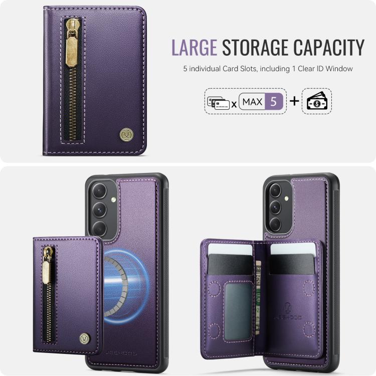 For Samsung Galaxy A54 5G JEEHOOD J12 Exquisite RFID MagSafe Zipper Card Bag Phone Case