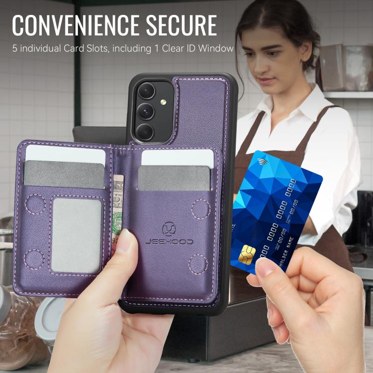 For Samsung Galaxy A54 5G JEEHOOD J12 Exquisite RFID MagSafe Zipper Card Bag Phone Case
