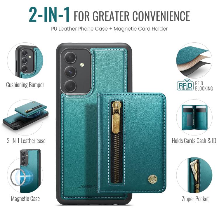 For Samsung Galaxy A54 5G JEEHOOD J12 Exquisite RFID MagSafe Zipper Card Bag Phone Case