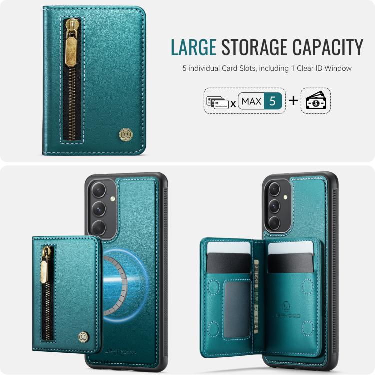 For Samsung Galaxy A54 5G JEEHOOD J12 Exquisite RFID MagSafe Zipper Card Bag Phone Case