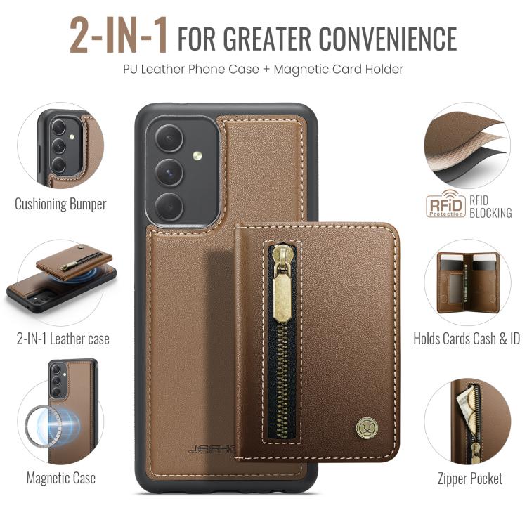 For Samsung Galaxy A54 5G JEEHOOD J12 Exquisite RFID MagSafe Zipper Card Bag Phone Case