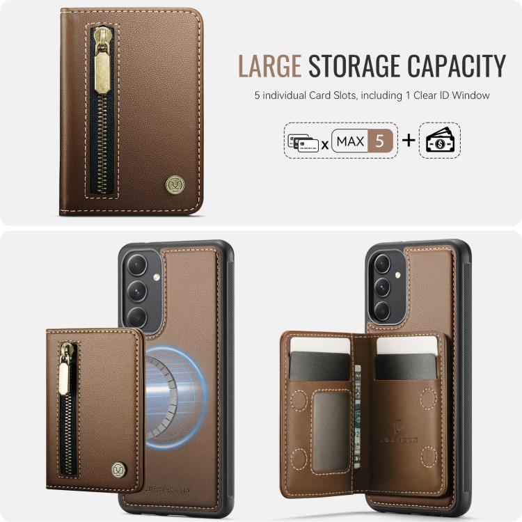 For Samsung Galaxy A54 5G JEEHOOD J12 Exquisite RFID MagSafe Zipper Card Bag Phone Case