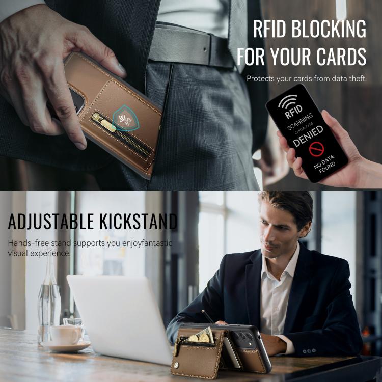 For Samsung Galaxy A54 5G JEEHOOD J12 Exquisite RFID MagSafe Zipper Card Bag Phone Case