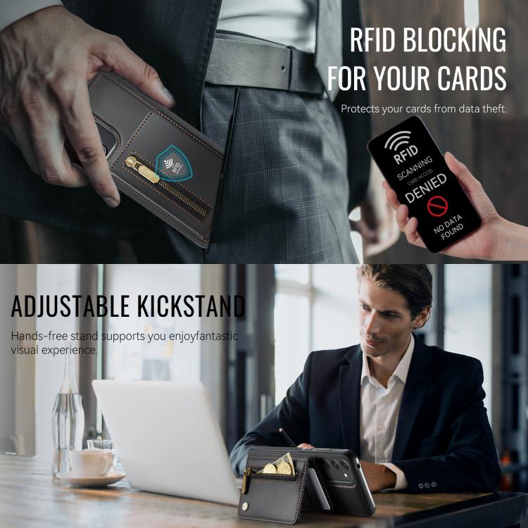 For Samsung Galaxy A54 5G JEEHOOD J12 Exquisite RFID MagSafe Zipper Card Bag Phone Case