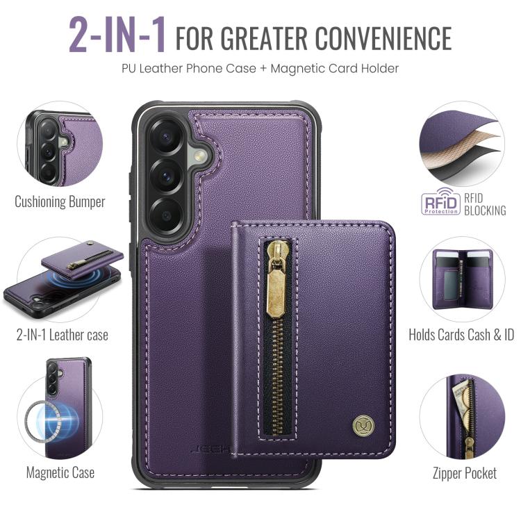 For Samsung Galaxy A57 5G JEEHOOD J12 Exquisite RFID MagSafe Zipper Card Bag Phone Case