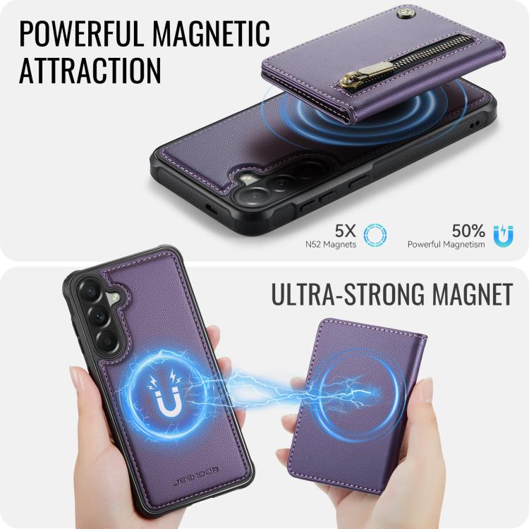 For Samsung Galaxy A57 5G JEEHOOD J12 Exquisite RFID MagSafe Zipper Card Bag Phone Case