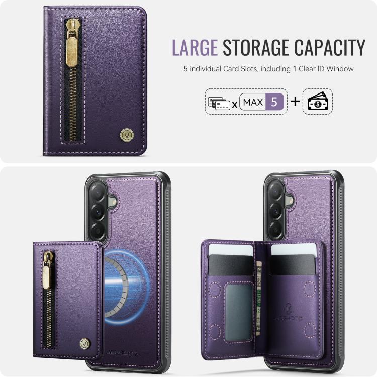 For Samsung Galaxy A57 5G JEEHOOD J12 Exquisite RFID MagSafe Zipper Card Bag Phone Case