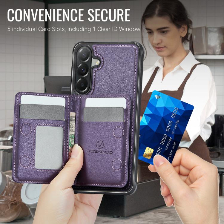 For Samsung Galaxy A57 5G JEEHOOD J12 Exquisite RFID MagSafe Zipper Card Bag Phone Case