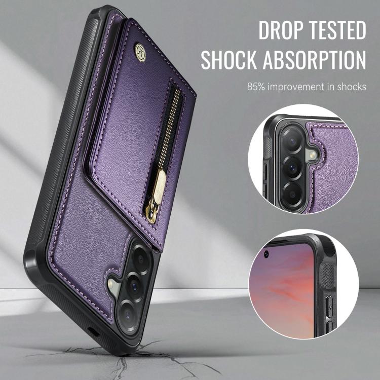 For Samsung Galaxy A57 5G JEEHOOD J12 Exquisite RFID MagSafe Zipper Card Bag Phone Case