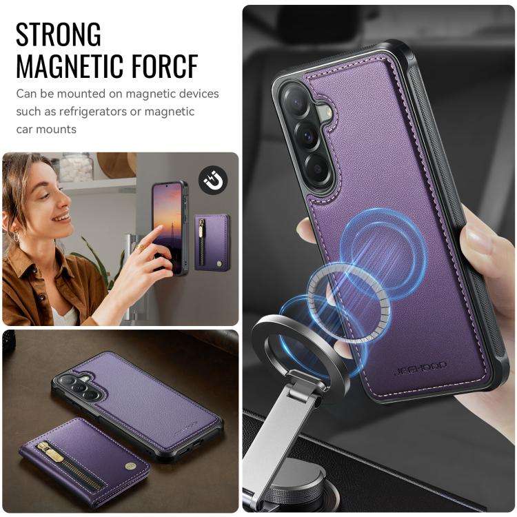 For Samsung Galaxy A57 5G JEEHOOD J12 Exquisite RFID MagSafe Zipper Card Bag Phone Case