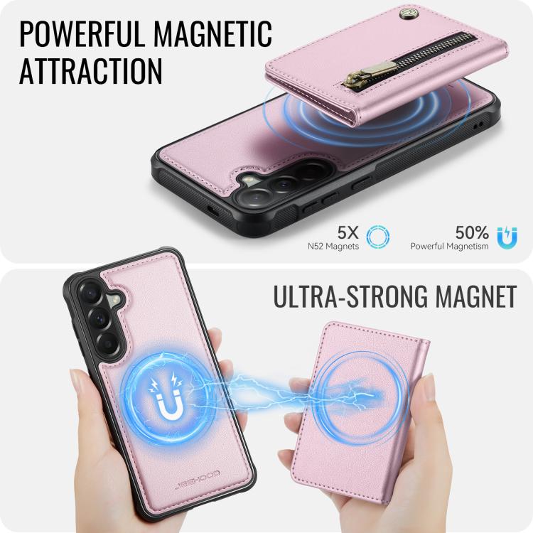 For Samsung Galaxy A57 5G JEEHOOD J12 Exquisite RFID MagSafe Zipper Card Bag Phone Case