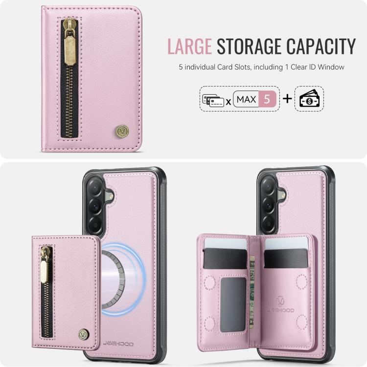 For Samsung Galaxy A57 5G JEEHOOD J12 Exquisite RFID MagSafe Zipper Card Bag Phone Case
