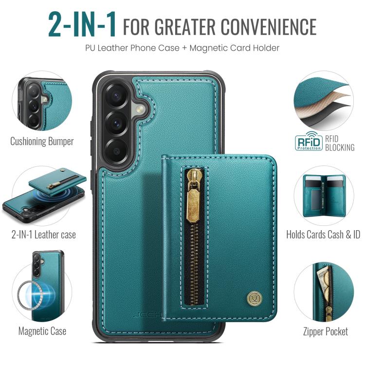 For Samsung Galaxy A57 5G JEEHOOD J12 Exquisite RFID MagSafe Zipper Card Bag Phone Case