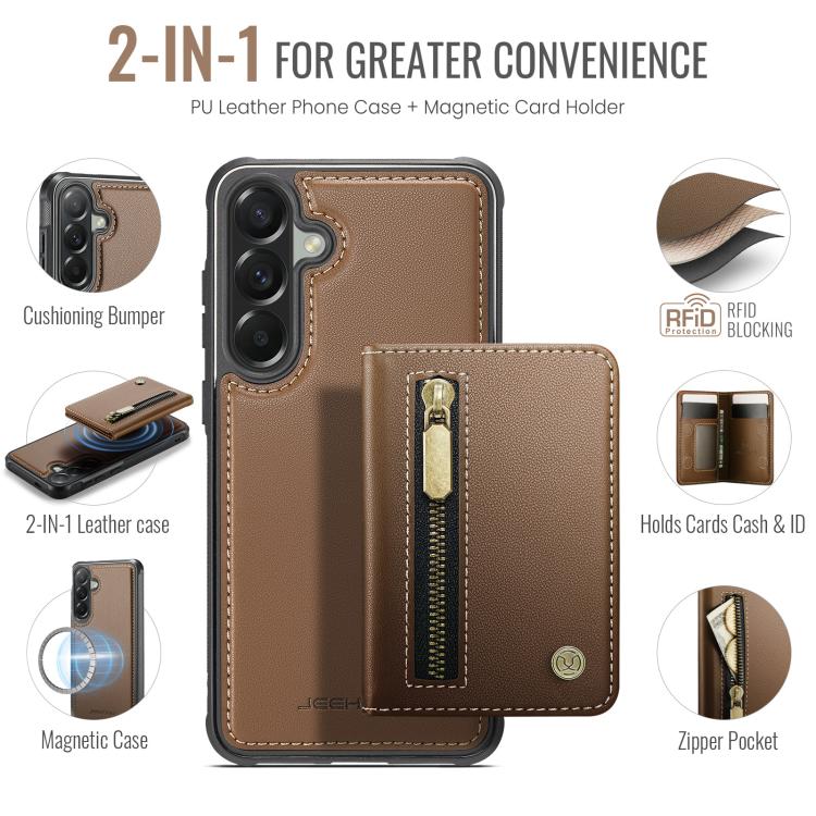 For Samsung Galaxy A57 5G JEEHOOD J12 Exquisite RFID MagSafe Zipper Card Bag Phone Case