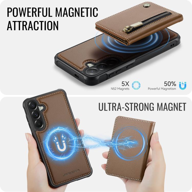 For Samsung Galaxy A57 5G JEEHOOD J12 Exquisite RFID MagSafe Zipper Card Bag Phone Case