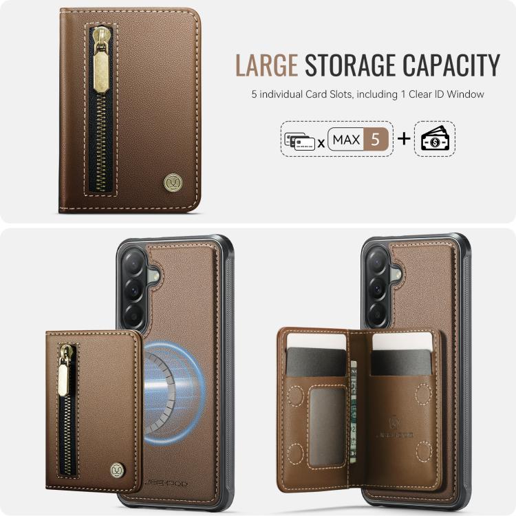 For Samsung Galaxy A57 5G JEEHOOD J12 Exquisite RFID MagSafe Zipper Card Bag Phone Case