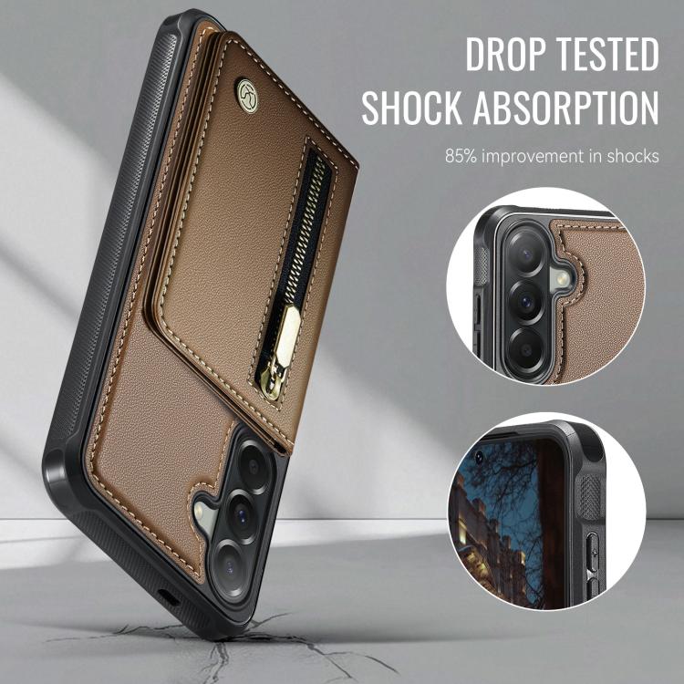 For Samsung Galaxy A57 5G JEEHOOD J12 Exquisite RFID MagSafe Zipper Card Bag Phone Case
