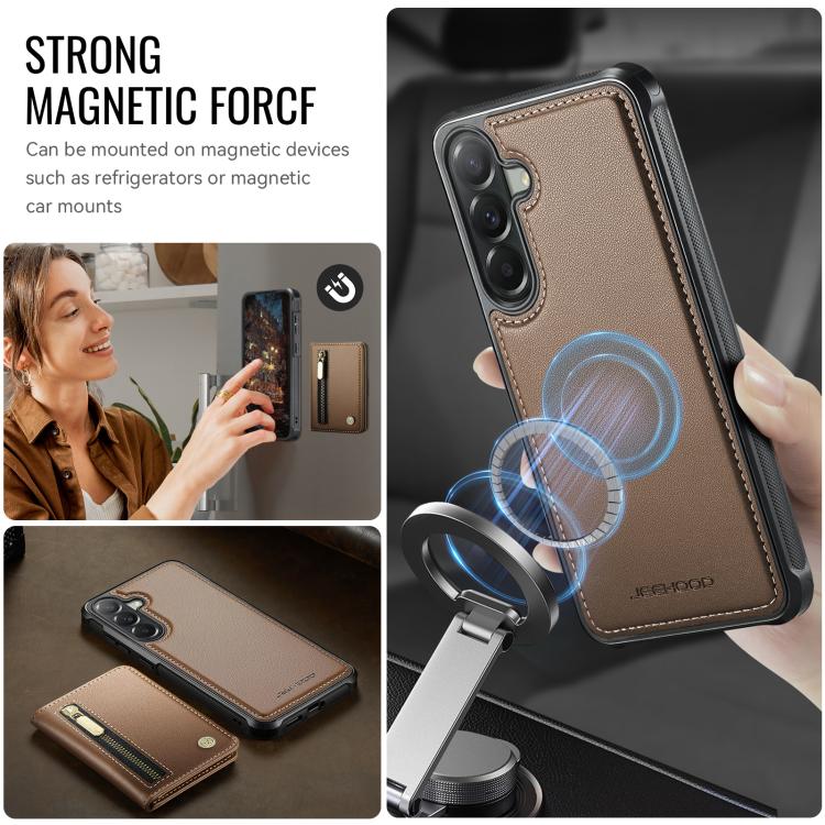 For Samsung Galaxy A57 5G JEEHOOD J12 Exquisite RFID MagSafe Zipper Card Bag Phone Case